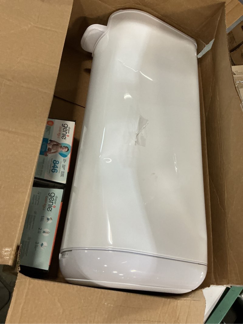 Condition photo showing As Is for diaper genie signature gift set | includes easy roll refill with 48 bags | holds up to 2256 newborn diapers, plastic registry gift set (signature pail)