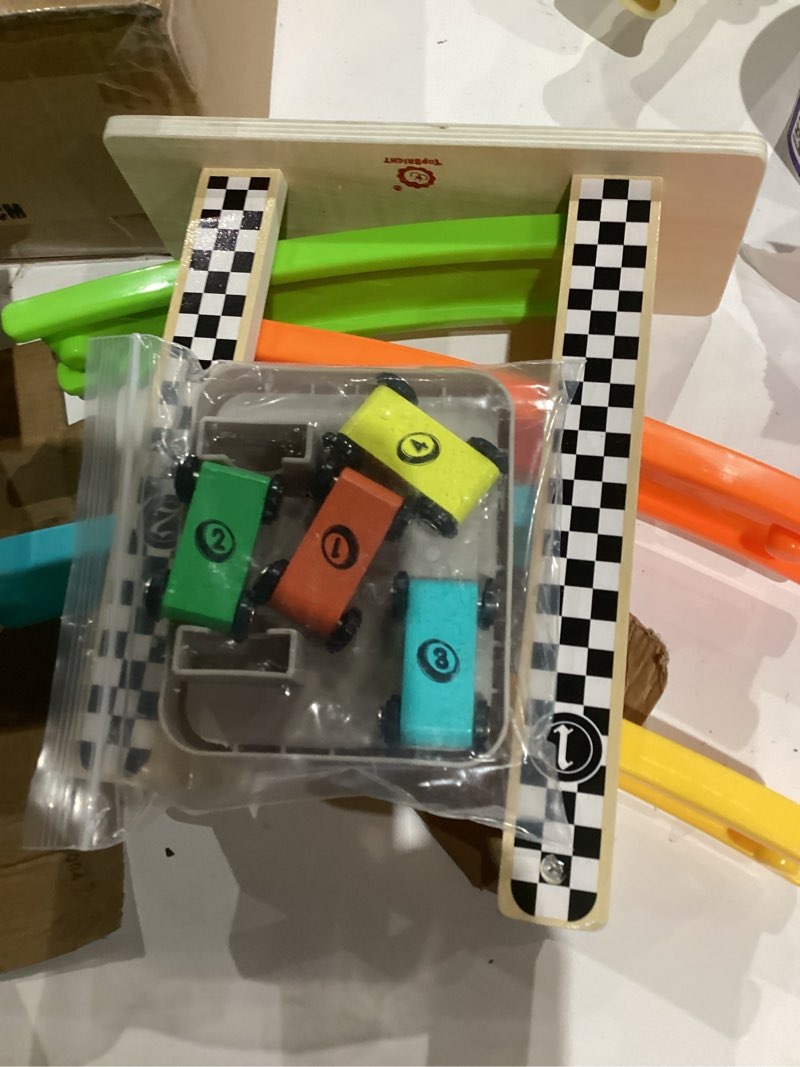 Condition photo showing Good Condition for Toddler Toys for 1 2 Year Old Boy and Girl Gifts Wooden Race Track Car Ramp Racer with 4 Mini Car