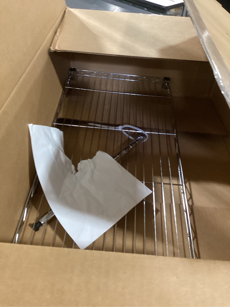 Condition photo showing As Is for incomplete   simple deluxe 1-tier shelving units, 29.92\" w x 13.78\" d x 14.96\" h steel wire rack storage shelving organizer, chrome chrome 1-tier, 30\"w x 14\"d x 14\"h