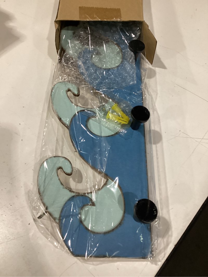 Condition photo showing New/Like New for weysat 4 hook ocean wave wall hook wooden wave towel rack blue beach coastal nautical decorations summer home hanging decor for bathroom bedroom pool wall mounted decorative key holder