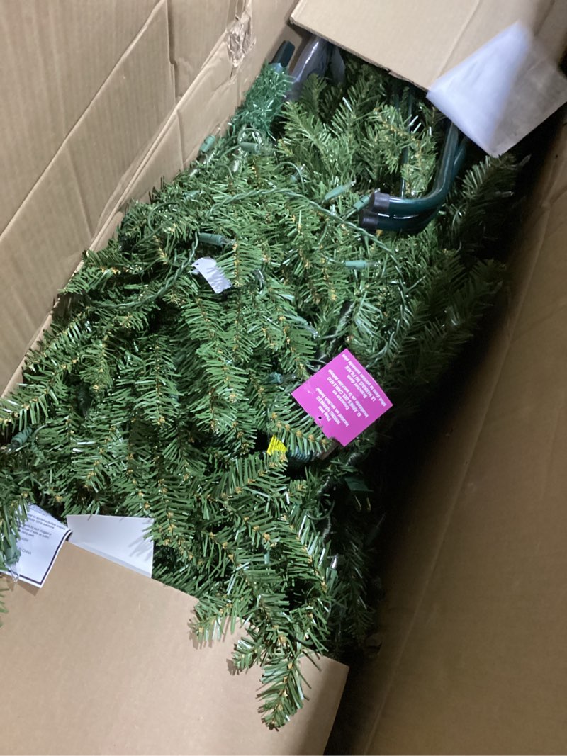 Condition photo showing Good Condition for National Tree Company 7.5 ft Pre-Lit Dunhill Fir Slim Artificial Christmas Tree, 600 Clear Lights, 1,600 Tips, Includes Stand, Green 7ft 6in