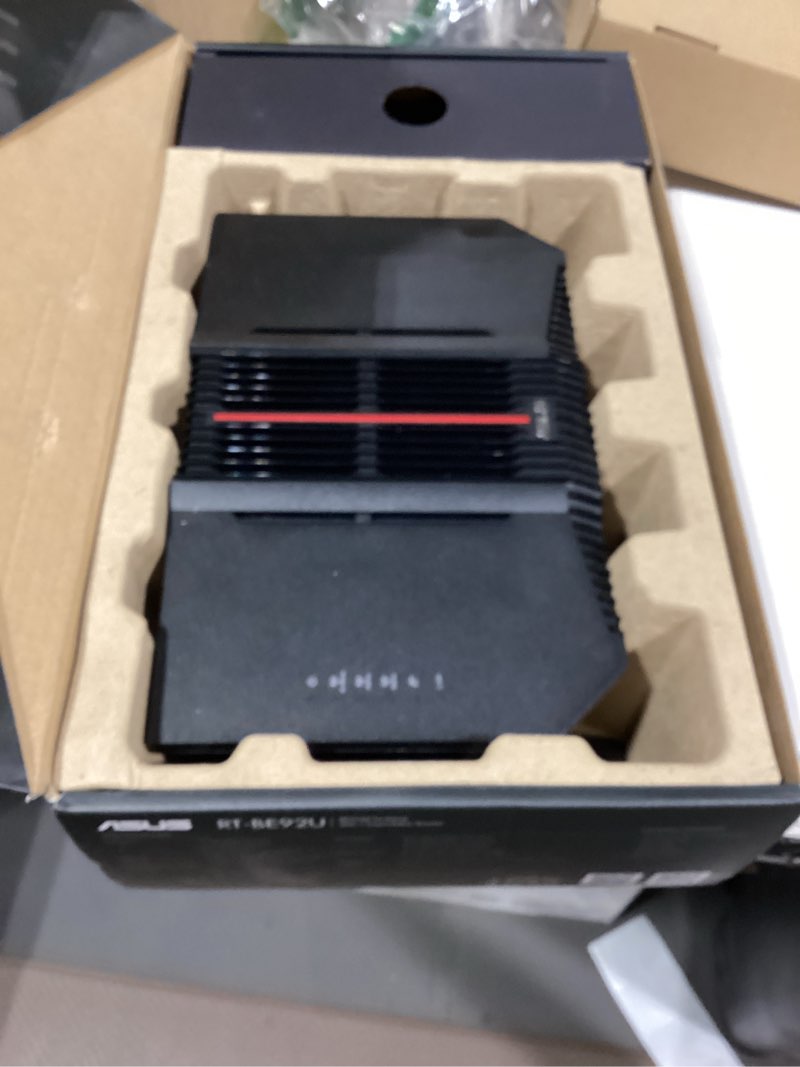 Condition photo showing Good Condition for asus rt-be92u be9700 tri-band wifi 7 router, supports new 320mhz bandwidth & 4096-qam, mlo, ai wan detection, aimesh support, subscription-free network security & comprehensive vpn features 9.7gpbs | 10g wan