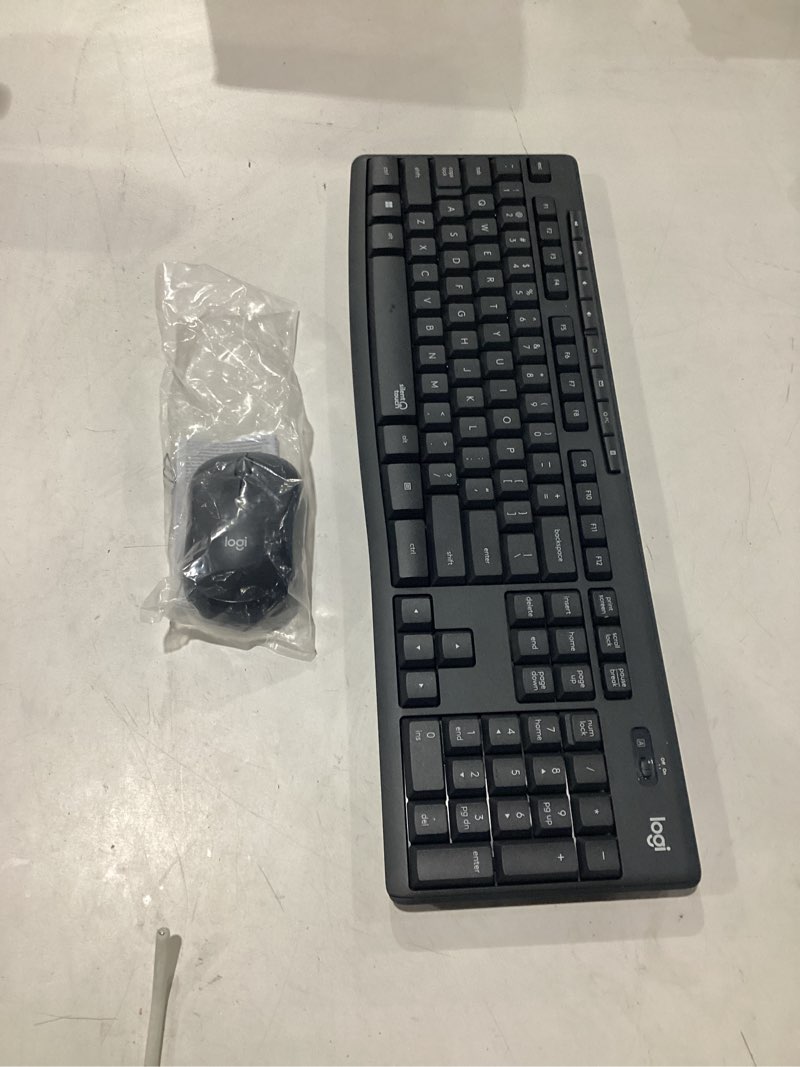Condition photo showing As Is for logitech mk295 wireless mouse & keyboard combo with silenttouch technology, full numpad, advanced optical tracking, lag-free wireless, 90% less noise - graphite