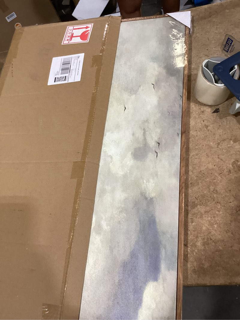 Condition photo showing New/Like New for shenify vintage landscape framed wall art sky cloud nature farmhouse decor retro classical painting for hallway bedroom living room dining room - 12x36in natural framed