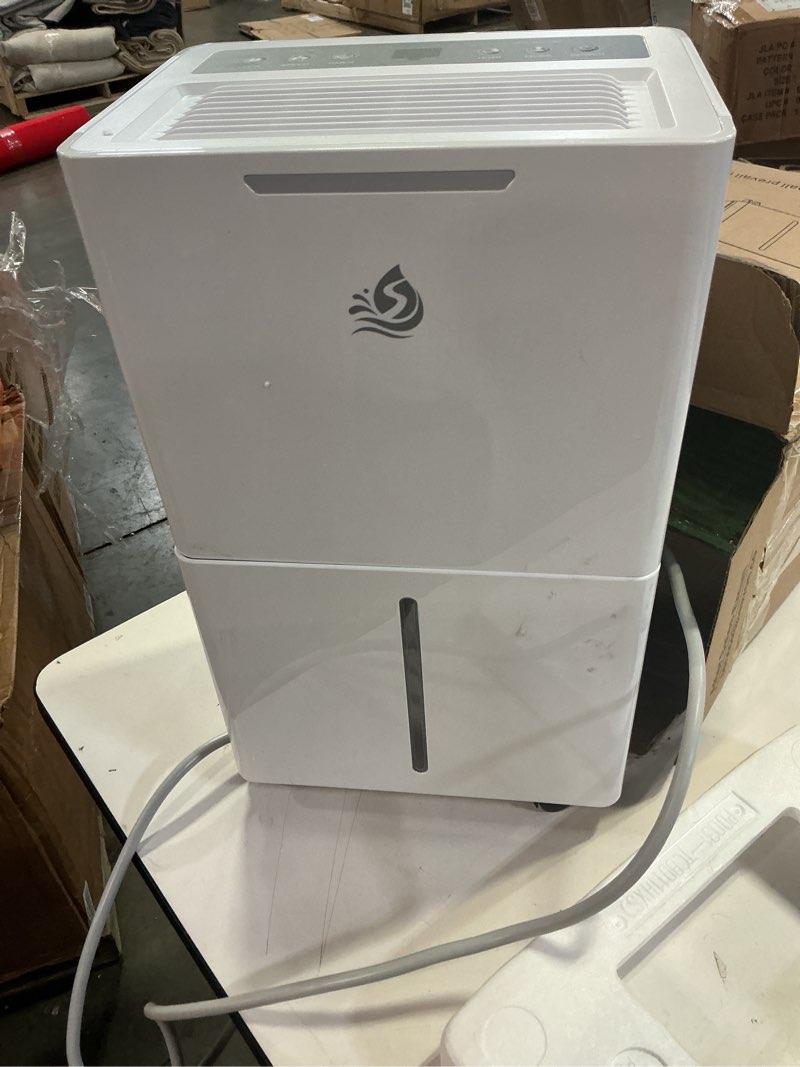 Condition photo showing As Is for 1500 Sq.ft Dehumidifier for Basement, SEAVON 21 Pint Dehumidifiers with Drain Hose for Home Large Room Bedroom Bathroom, Powerful Moisture Removal, Smart Humidity Control & Display, 24H Timer, 3 Modes White