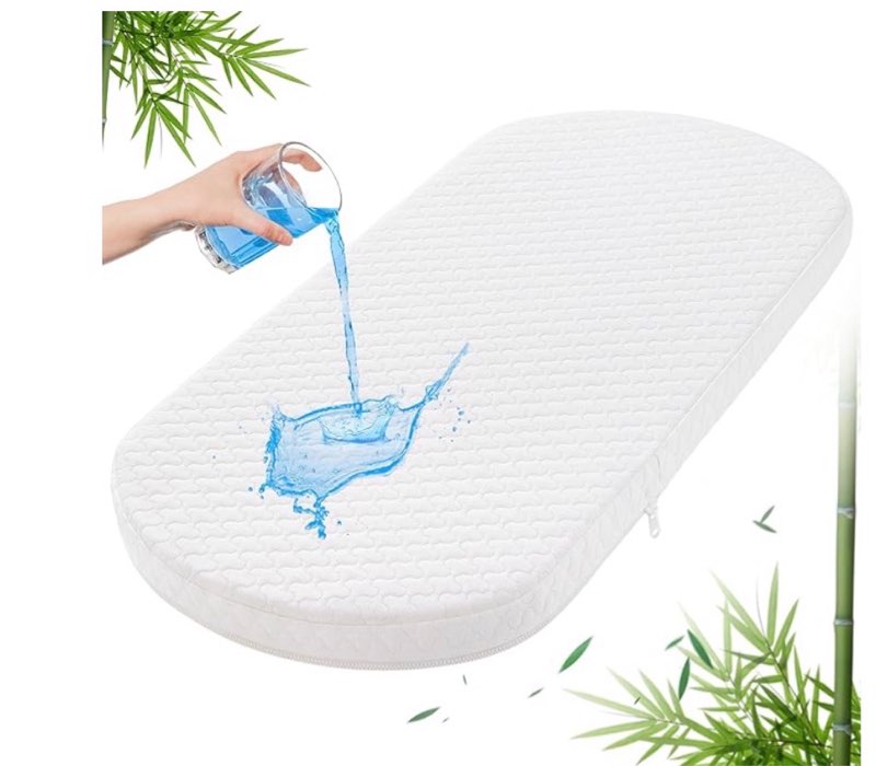 Baby Bassinet Mattress Pad 30"x15" Oval - Waterproof Bamboo Cover, Premium Foam, Breathable, Hypoallergenic, Non-Toxic Topper, for Cradle and Moses Basket