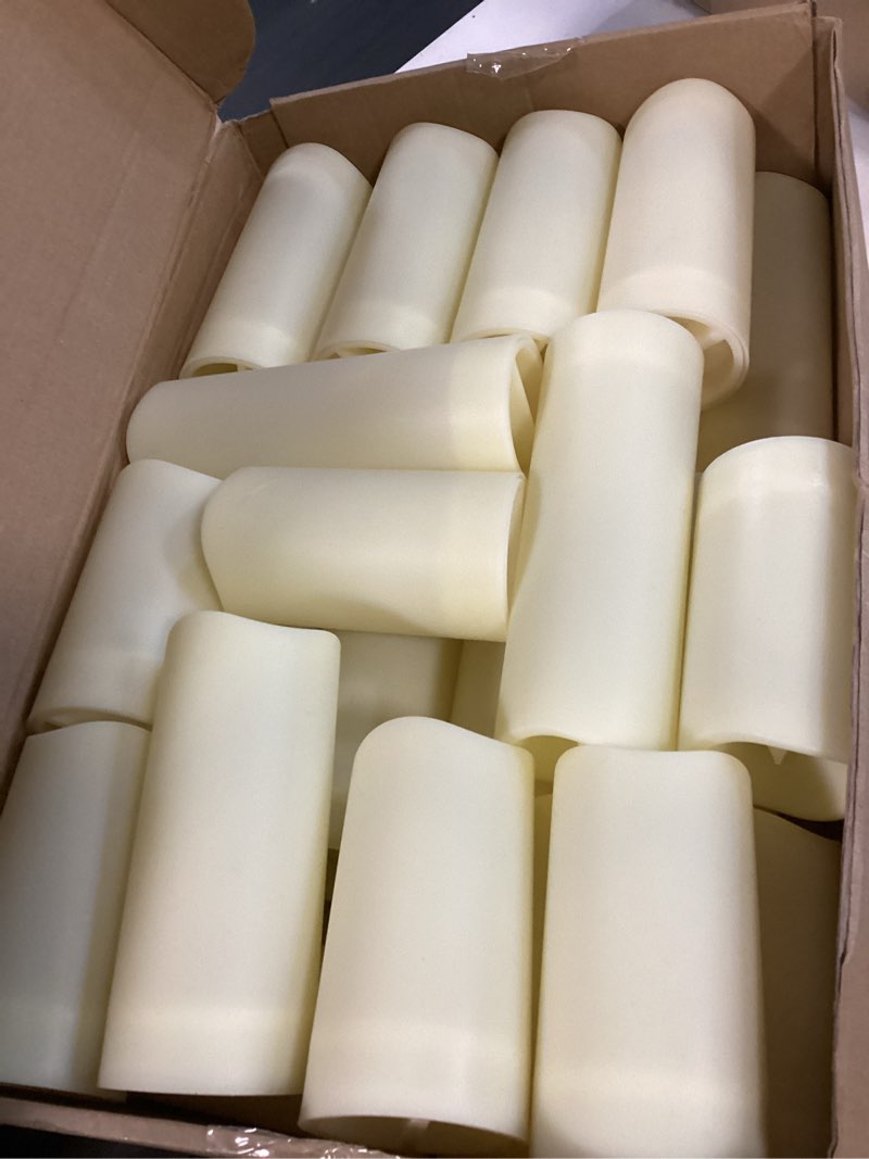Condition photo showing Good Condition for enido 24 pc flameless led candles with remote & timer, outdoor waterproof, flickering electric warm lights for cozy home & holiday romantic decor, battery operated (d 2.2” x h 4”/5”/6” ivory