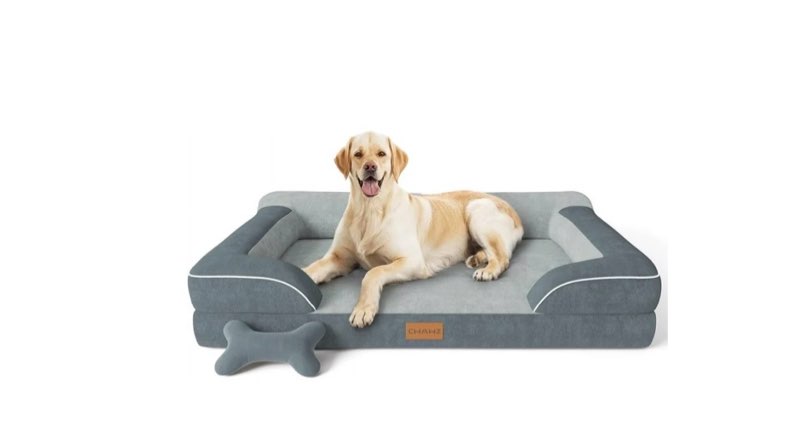 jumbo orthopedic dog bed for extra large dogs with cooling gel memory foam, waterproof removable washable cover, 45" sofa couch dutch velvet with bone toy,dark grey  