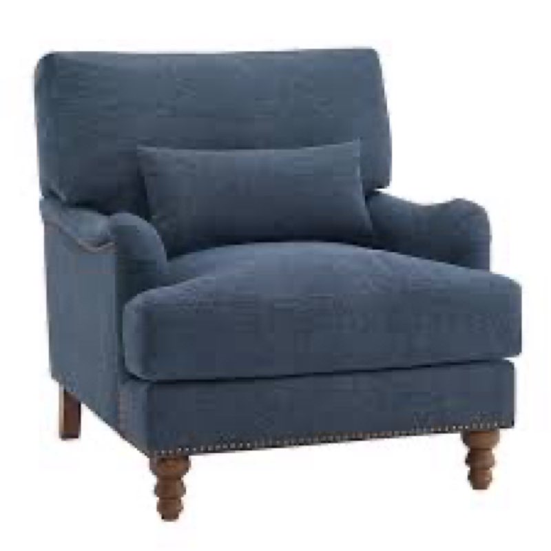 (Incomplete only 1 box) Blue Fabric Club Chair Filled with Goose Down and Foam Upholstered Accent Chair 