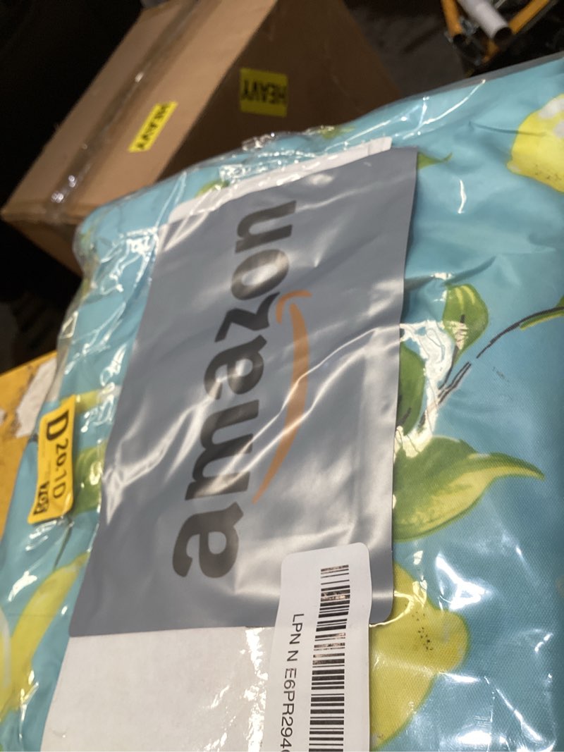 Condition photo showing As Is for smiry rectangle table cloth cover, waterproof elastic fitted picnic tablecloth for 6 foot tables, wipeable flannel backed vinyl tablecloths for camping, dining, outdoor (blue & yellow, 30" x 72") 72" x 30" (rectangular) blue & yellow