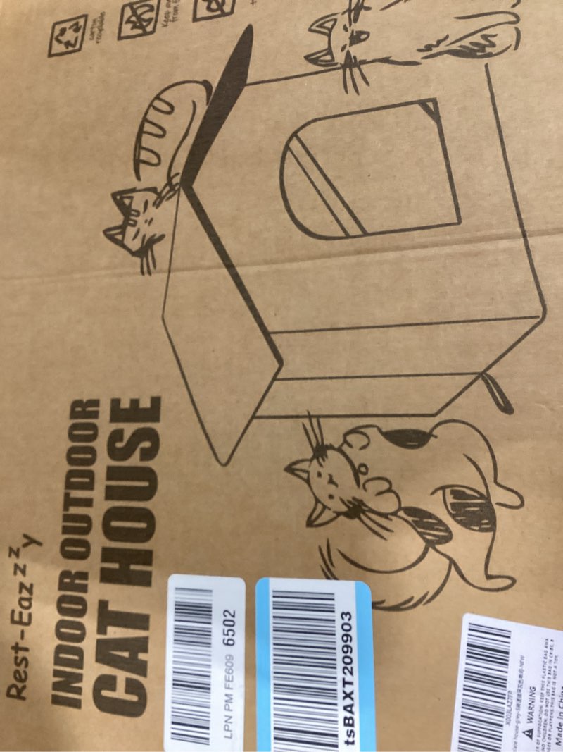 Condition photo showing Good Condition for Rest-Eazzzy Outdoor Cat House, Feral Cat House Insulated with Mat and Clip, Weatherproof and Insulated, Cat Beds for Cats Kittens Puppies, Never Blow Away (Grey, S 13" X 13" X 14") grey S 14" X 14" X 17"
