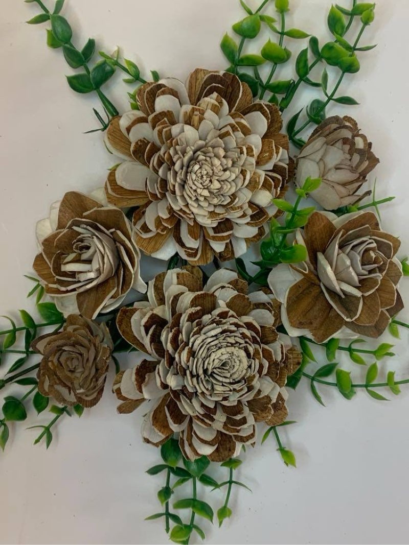 Fancy Wood Flowers with Bark made from Sola