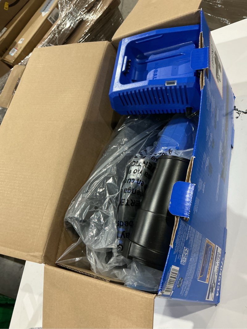 Condition photo showing As Is for kobalt 40-volt 600-cfm 130-mph battery handheld leaf blower 4 ah battery included charger included