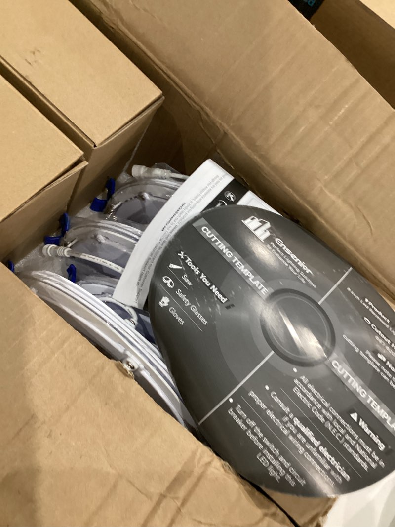 Condition photo showing As Is for Ensenior 12 Pack 8 Inch LED Recessed Ceiling Light, Dimmable, 2700K-5000K 5CCT, 1600LM 18W 120V, High Brightness Canless Wafer Downlight - ETL&FCC&IC 8 inch 5000k/4000k/3500k/3000k/2700k - 5cct White