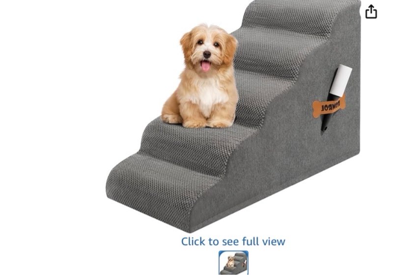 romrol dog stairs ramp for high beds couches, high density foam pet steps with durable non-slip waterproof fabric cover, dog stairs for small dogs or cats or pets, 3-step,15 inch, grey 5 step-22"h fleece-grey