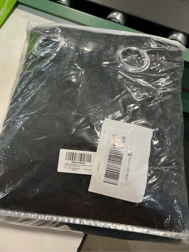 Condition photo showing Good Condition for XWZO 100% Blackout Curtain Panels - Thermal Insulated Black Liner Curtains, Noise Reducing and Heat Blocking Drapes for Hall and Studio Windows with Tiebacks, Black, W70 x L84, Set of 2 70"W x 84"L (Pack of 2) Black