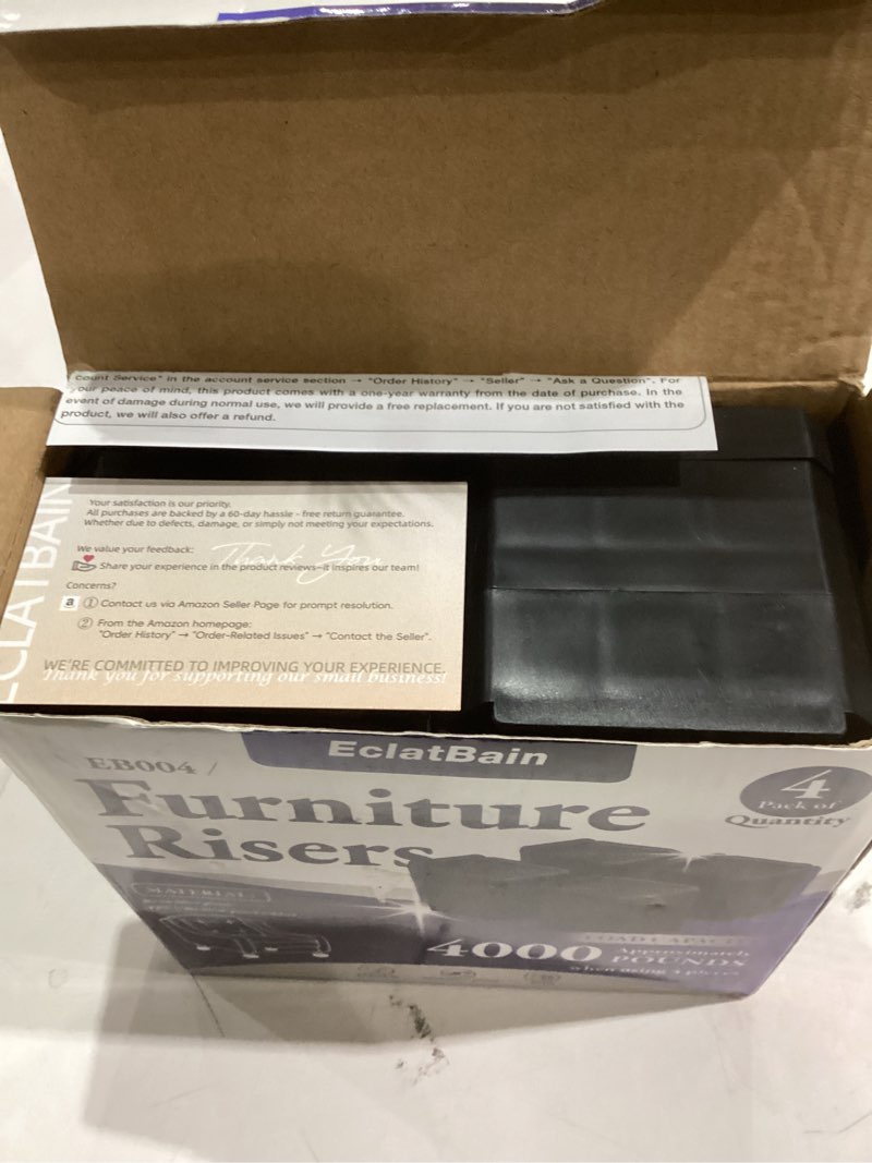 Condition photo showing Good Condition for Bed Risers Furniture Risers Heavy-Duty Rectangular Adjustable Block Lift to 3 inches and 4.3 inches Desk, Sofa, Chair Legs, Refrigerator, Washing Machine Support up to 4000 pounds Square-black-4 Pack 2 layer(3inches)