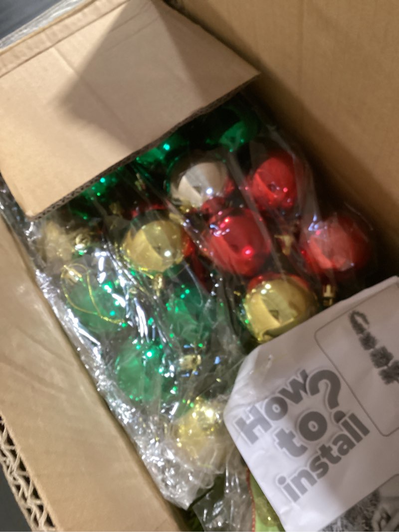 Condition photo showing Good Condition for 52pcs 7.5 Ft Artificial Lighted Christmas Tree with Stand Bendable Christmas Tree with String Lights Ball Bow Whimsical Plastic Prelit Xmas Trees Holiday Party Decoration for Room Home Office Decor