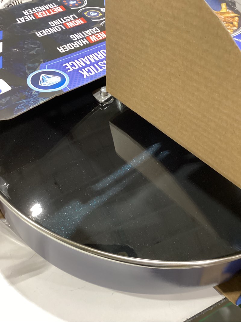 Condition photo showing Good Condition for blue diamond 5qt saute pan with lid, non toxic pfas-free diamond ceramic nonstick, dishwasher & oven safe, metal utensil safe, deep jumbo cooker skillet with helper handle, glass lid, blue blue 5 quart saute pan with lid