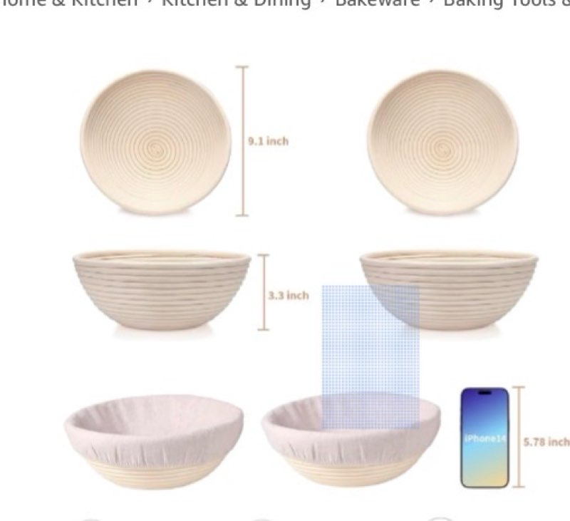 banneton bread proofing basket set of 10,  round sourdough bread baking supplies, bread making starter kit, proofing baskets for baking, perfect baker's gift set