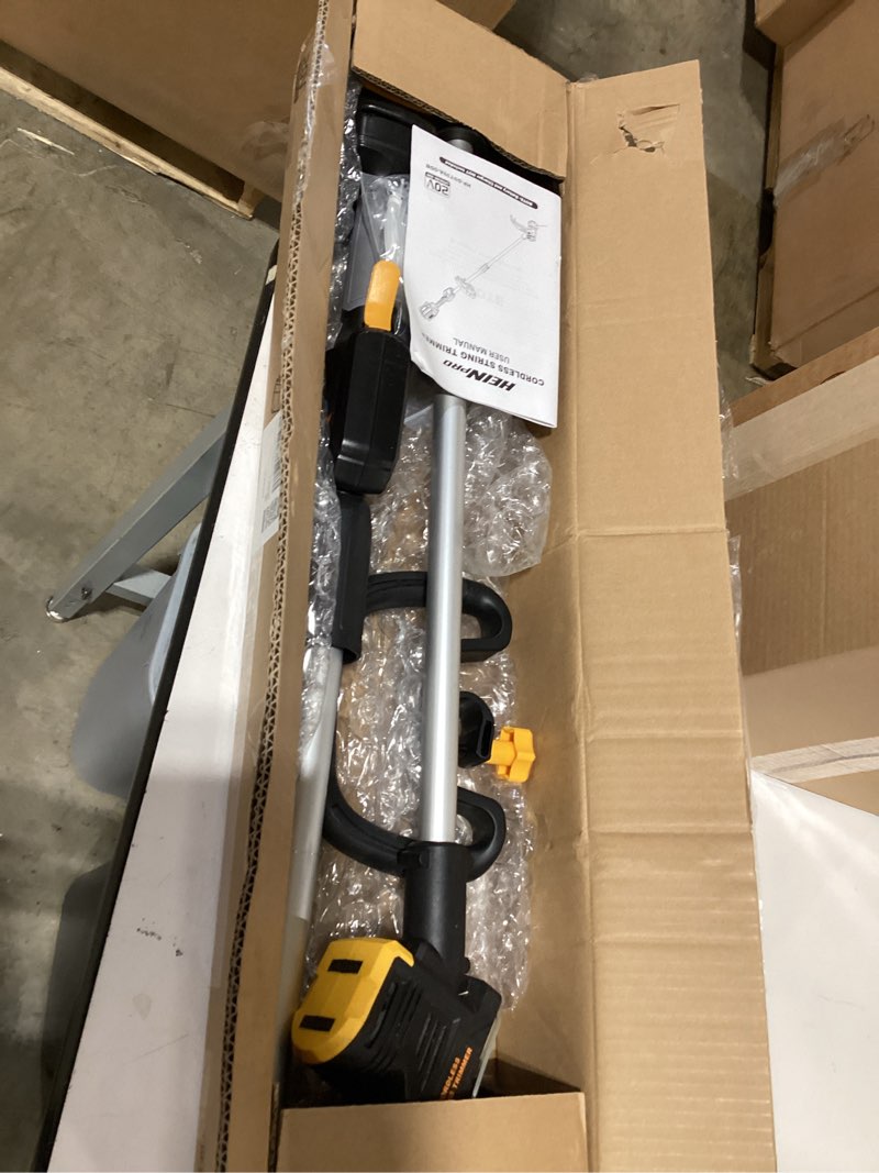 Condition photo showing As Is for heinpro cordless weed wacker compatible with dewalt 20v max battery, 16" brushless weed eater, grass trimmer for lawn care, bump feed, string trimmer with 4 bulk trimmer line coils (tool only) 16-inch