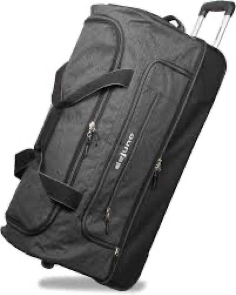 Dejuno Lightweight Denim Drop Bottom Rolling Duffel Bag, Black, 32-Inch