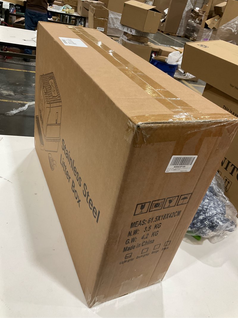 stainless steel litter box with lid, 180° flip-top xl extra large enclosed litter box for big cats, 