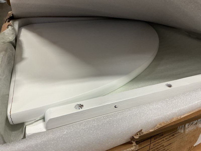 Condition photo showing Good Condition for corner wall shelves, white floating corner shelf, set of 2 16inch solid oak wood shelves, round end wall mount display shelf with wire hole for small plant for bedroom kitchen, living room 16in 2p white