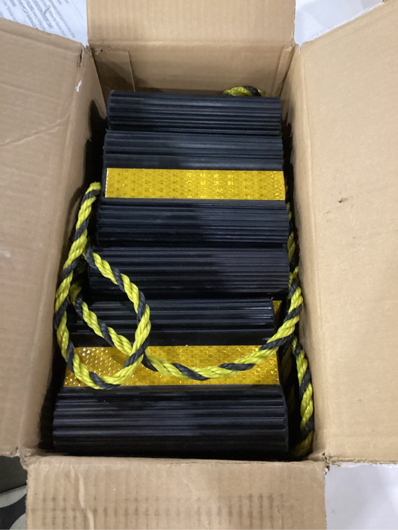 Condition photo showing Good Condition for roblock wheel chocks (2pair/4pack with rope) for rv trailer camper truck car aircraft, versatile heavy duty rubber wheel chocks block with 3 reflective strips, tire wheel immobilizers & chocks