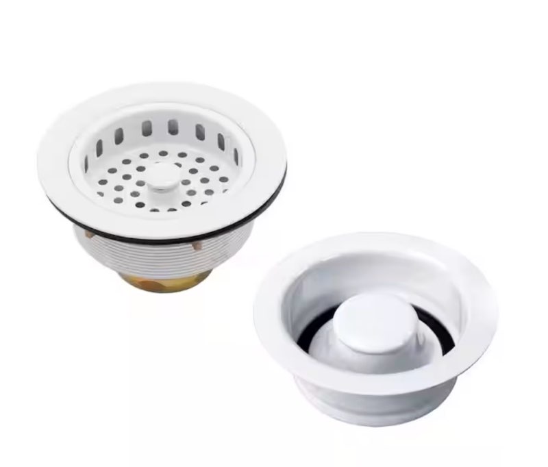 Post Style Kitchen Strainer with Waste Disposal Flange and Stopper Drain Set, Powder Coat White