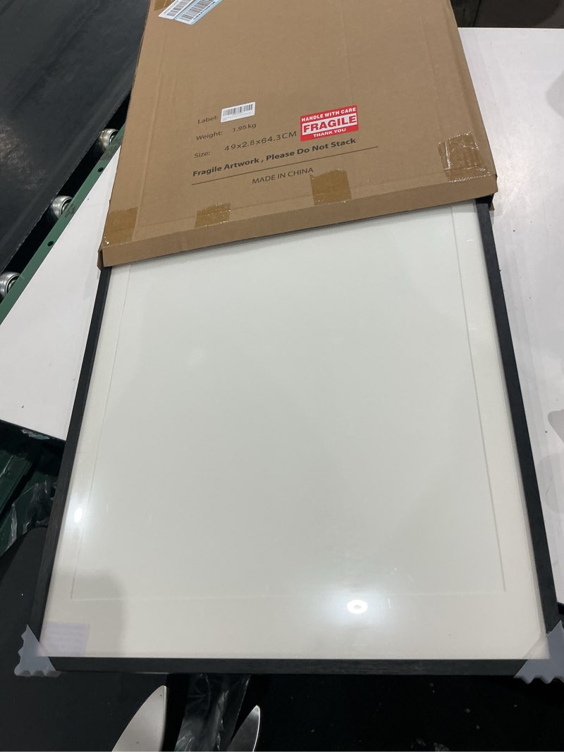 Condition photo showing As Is for upwoigh black solid oak picture frame, 18 x 24 inch with 16 x 20 mat | 0.5 inch frame face, 0.8 inch depth, clear glass front, stable backing, portrait or landscape wall display black 18.00" x 24.00" 1pack