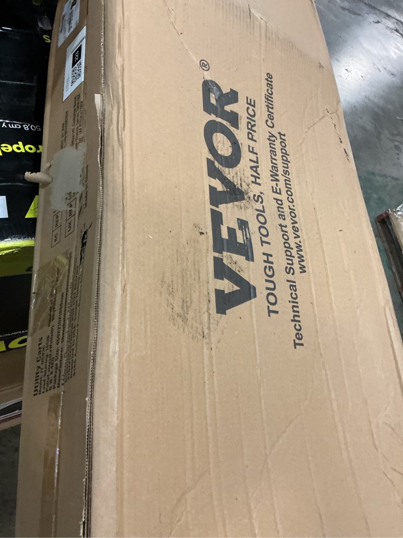 Condition photo showing New/Like New for vevor foldable utility service cart, 165lbs 3 shelf heavy duty plastic rolling cart with 360° swivel wheels (2 with brakes), ergonomic handle, portable garage tool cart for warehouse office home