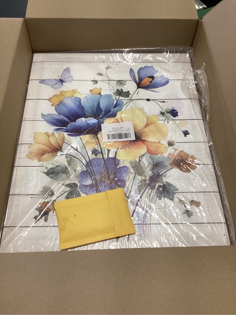 Condition photo showing Good Condition for HVEST Vintage Wildflower Wall Art Blue and Yellow Flower and Leaves butterfly Abstract Painting Watercolor Plant Wall Art for Bathroom Living Room Bedroom Kitchen Decor Ready to Hang, 20Lx16W Inches
