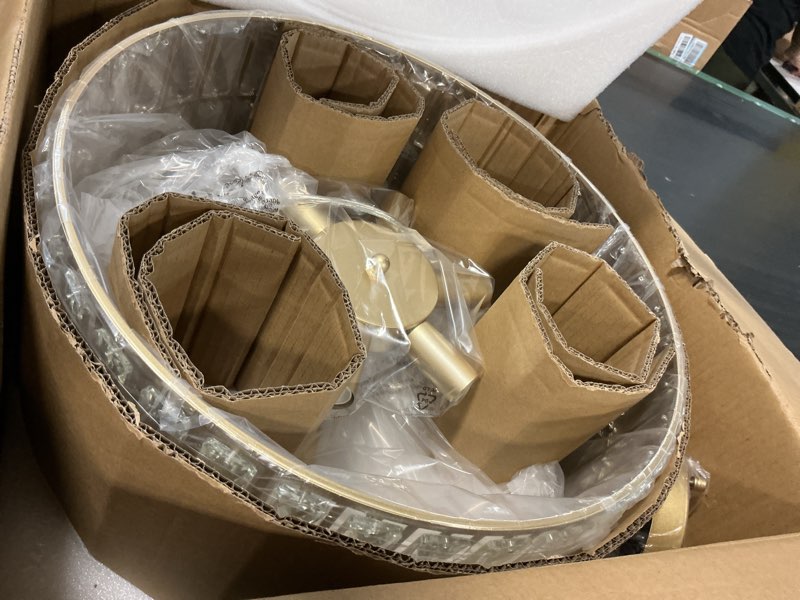 Condition photo showing As Is for Modern Crystal Chandelier for Dining Room Gold Semi Flush Mount Ceiling Light Fixtures 18” Large Round Crystal Pendant Lighting for Foyer Bedroom Living Room Gold Small-18”