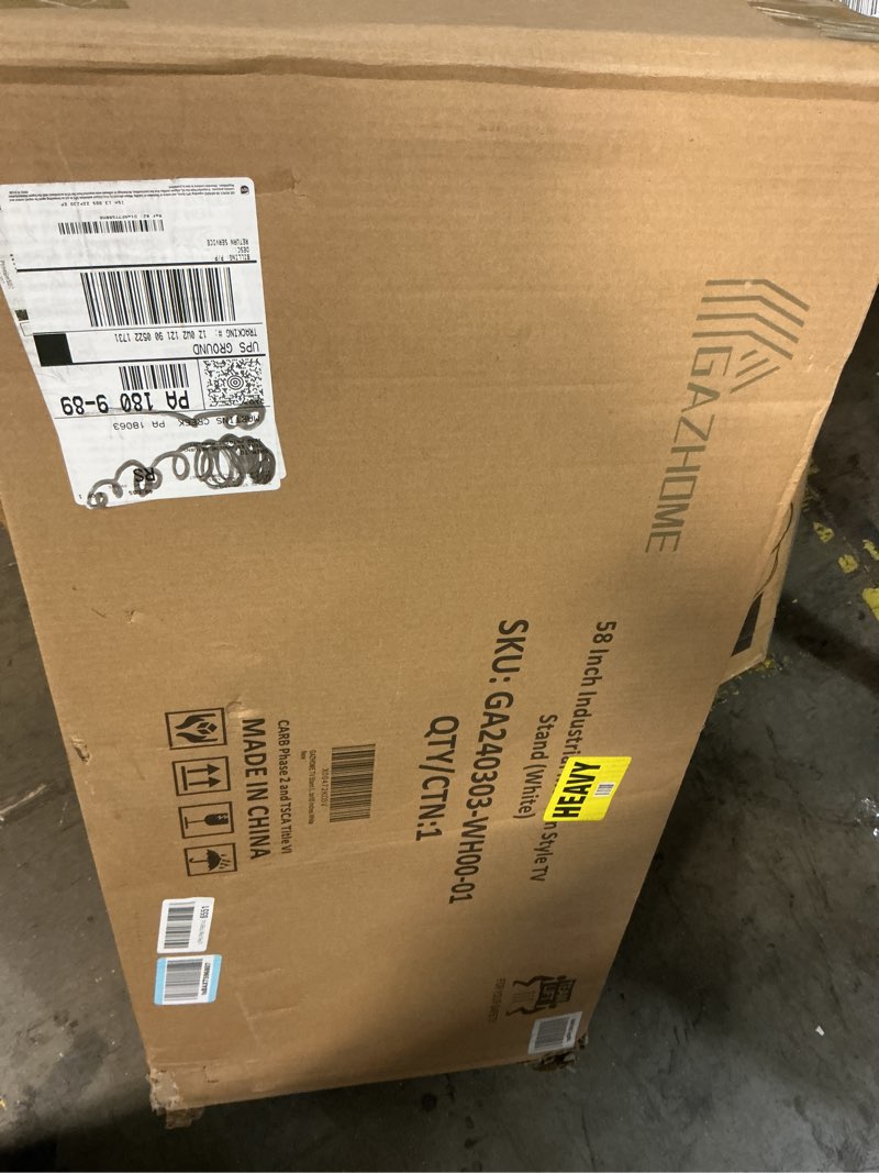 Condition photo showing New/Like New for GAZHOME TV Stand for TV up to 65 Inches, TV Cabinet with Open Storage, TV Console Unit with Shelving for Living Room, Entertainment Room, White 58 inch White