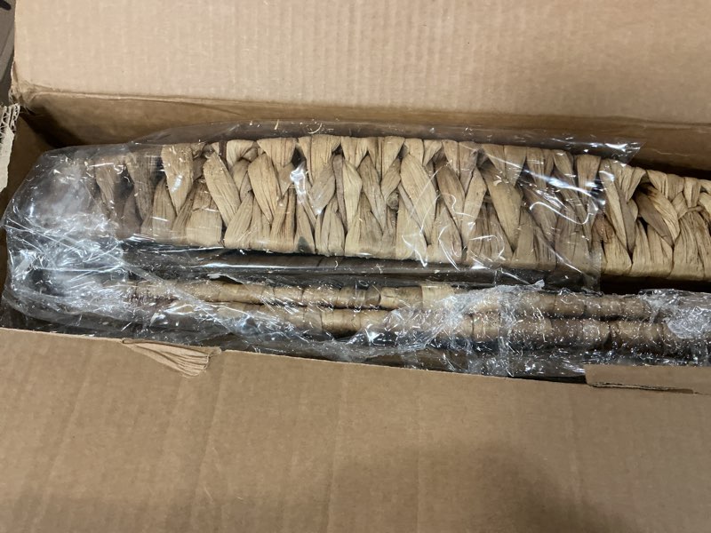 Condition photo showing Good Condition for Handwoven Storage Basket with Lid, 178L Wicker Storage Bin, Natural Water Hyacinth, Leather Buckle & Metal Frame, Metal Ring Handles for Easy Transport, Storage Chest & Trunk for Bedroom, Living Room Water Hyacinth & arched lid