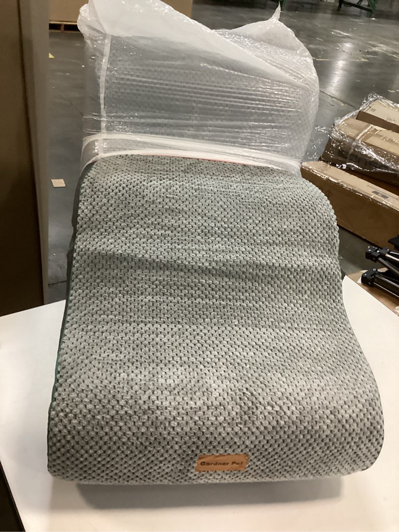 Condition photo showing Good Condition for Gardner Pet Dog Stairs for Small Dogs 16.5" H, 2 in 1 Transformable 3-Step Pet Stairs and ramp, Dog Steps for Couch (13-20 in) with Durable Non-Slip Waterproof Cover and CertiPUR-US Certified Foam Grey 3 15.7"x26.7"x16.5"