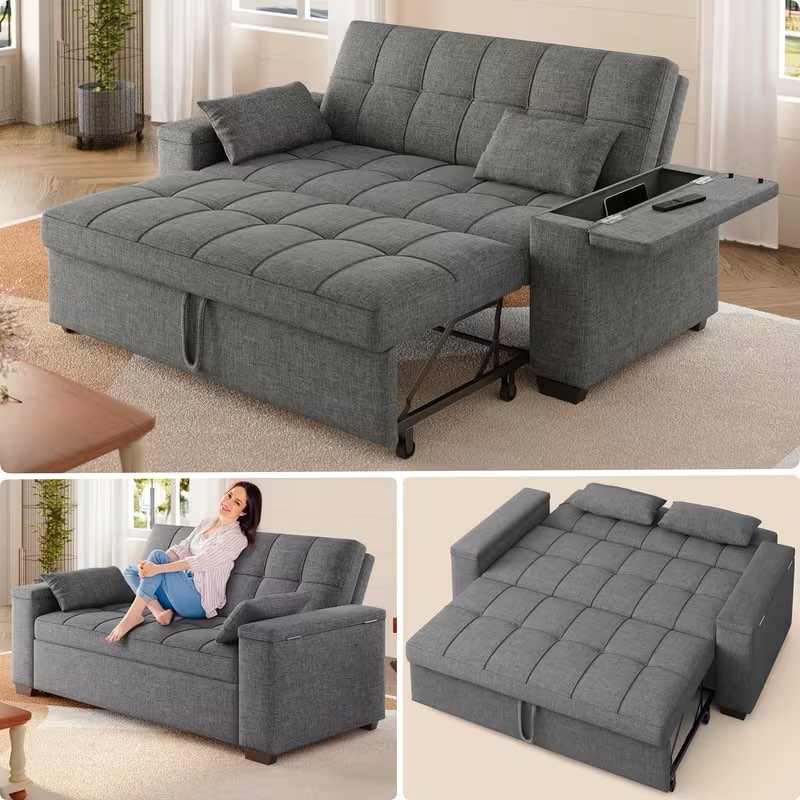 similar to stock photo * incomplete *dwvo 55\" convertible sofa bed, 3-in-1 sleeper sofa with pull-out bed, linen futon couch with adjusta