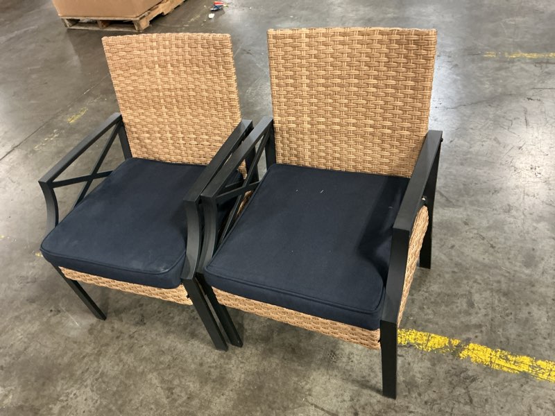 Condition photo showing Good Condition for (pick up 2 chair) style selections kenwood set of 2 wicker matte black steel frame stationary dining chair with