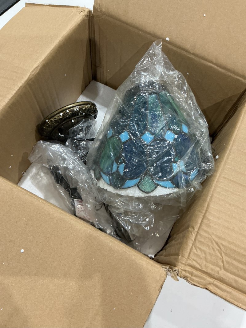 Condition photo showing As Is for wecrejoni tiffany bedside table lamp, stained glass, 8"x8"x14", sea blue, model ofu1158, cute home decor gift