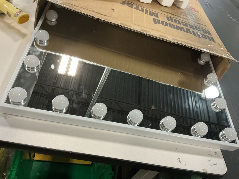 Condition photo showing Good Condition for Hansong Vanity Mirror with Lights and Bluetooth Speaker 22.8''x18.4'' Lighted Makeup Mirror with 15 LED Bulbs Hollywood Vanity Mirror with 3 Lighting Modes USB Charging and 10x Magnification White