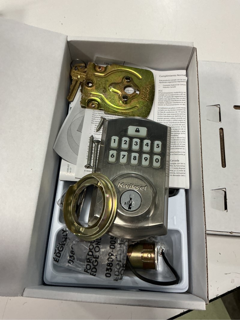 Condition photo showing As Is for kwikset smartcode satin nickel metal electronic deadbolt