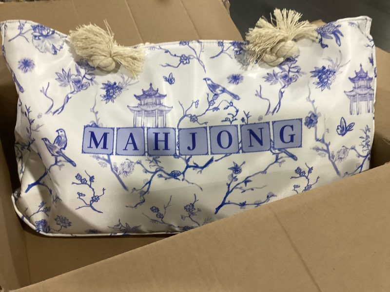 Condition photo showing As Is for American Mahjong Tile Set, 166 Blue Tiles, Bag and Mahjong Accessories, 4 All-in-One Rack/Pushers, Mahjong Set Complete
