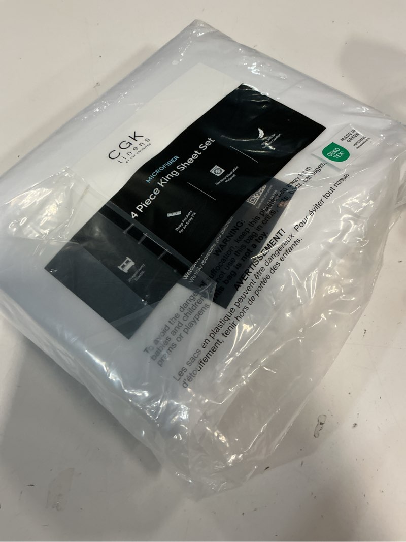 Condition photo showing New/Like New for King Size 4 Piece Sheet Set - Comfy Breathable & Cooling Bed Sheets Set - Hotel Luxury Bedding for Women, Men, Kids, Teens, Boys & Girls - Deep Pockets, Ultra-Soft and Wrinkle Free - Oeko-Tex - White 01 - White King