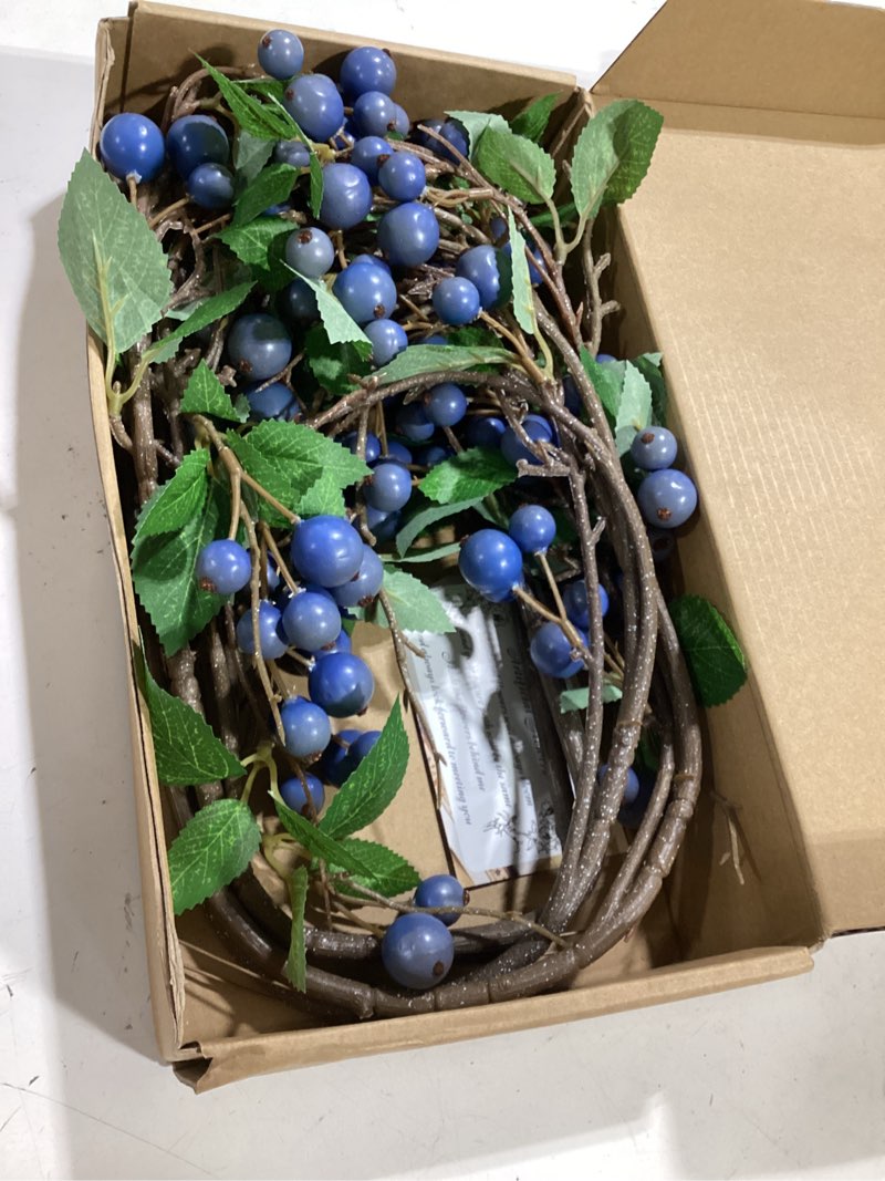 Condition photo showing Good Condition for 4 pcs 38.2inch artificial blueberries stem with green leaves, artificial stems blueberry picks fruit fake silk flowers for centerpieces farmhouse holiday party wedding decor (blue) 38.2 inch blue 4 pcs