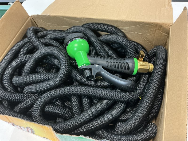 Condition photo showing Good Condition for flexi hose expandable garden hose with 8 function nozzle, 150ft - lightweight retractable garden hose, water hose - no-kink flexibility, 3/4 inch solid brass fittings and double latex core 150ft black