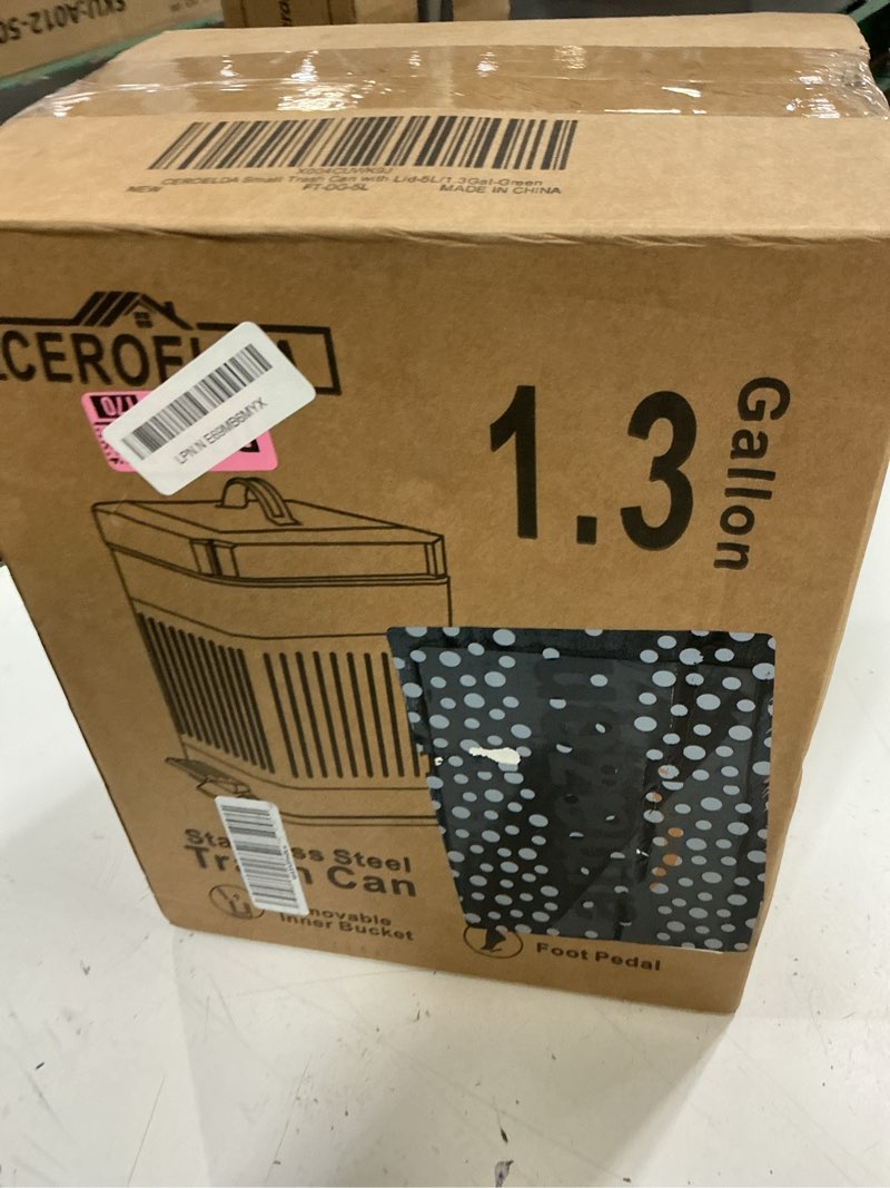 Condition photo showing New/Like New for ceroelda small trash can with lid-5l/1.3 gal,stainless steel outdoor dog poop garbage can-farmhouse retro metal waste bin w/step pedal for bathroom bedroom office-soft close-green green 1.3 gallons