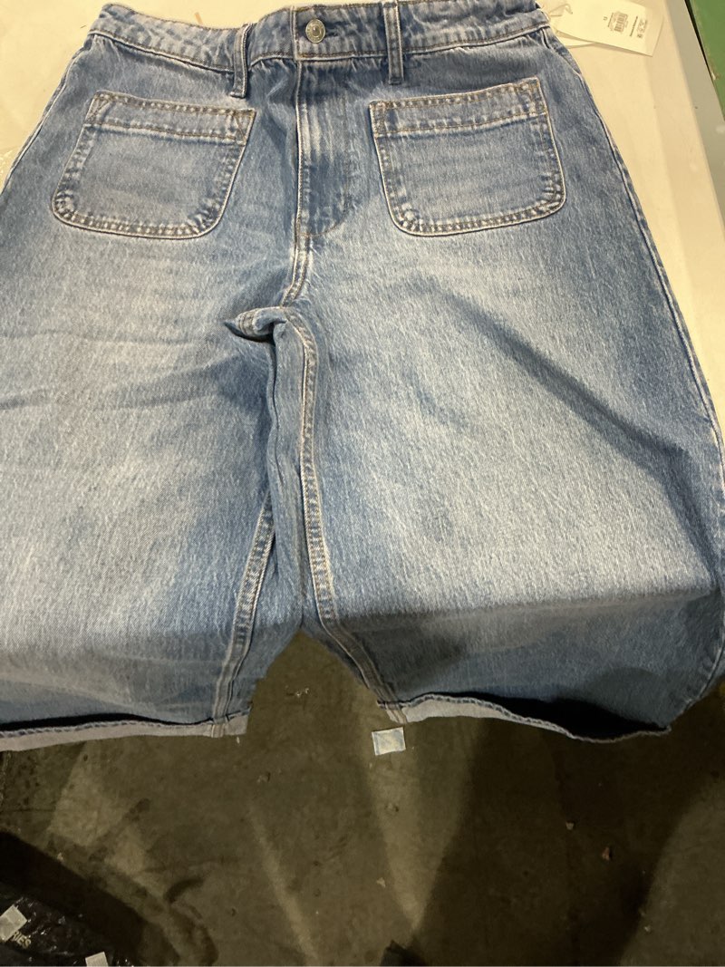 Condition photo showing New/Like New for free assembly women's and women's plus wide leg jeans with patch pockets,  inseams, sizes 12