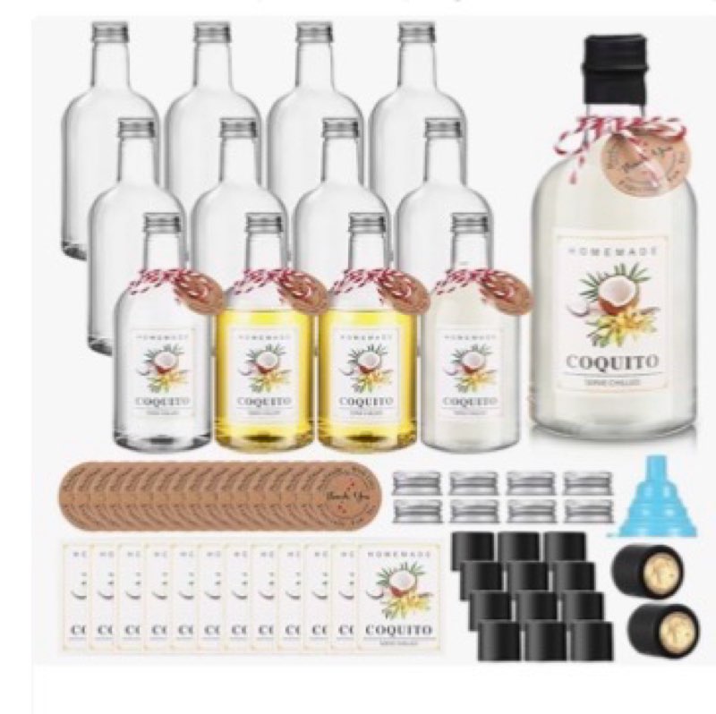 Baderke 48 Set Christmas Plastic Coquito Bottles 16 oz Christmas Wine Bottles with Cap Lids Stickers