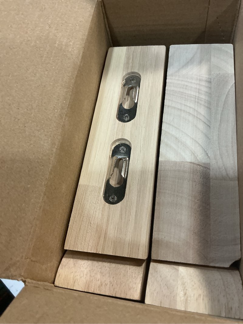 Condition photo showing Good Condition for 4 pcs wood corbels wooden shelf brackets 1.75'' w x 6'' d x 6'' h unfinished paintable bracket with hanging hook for doorway countertop kitchen cabinet book shelves, rubber wood 4 6 x 6 x 1.75 inches